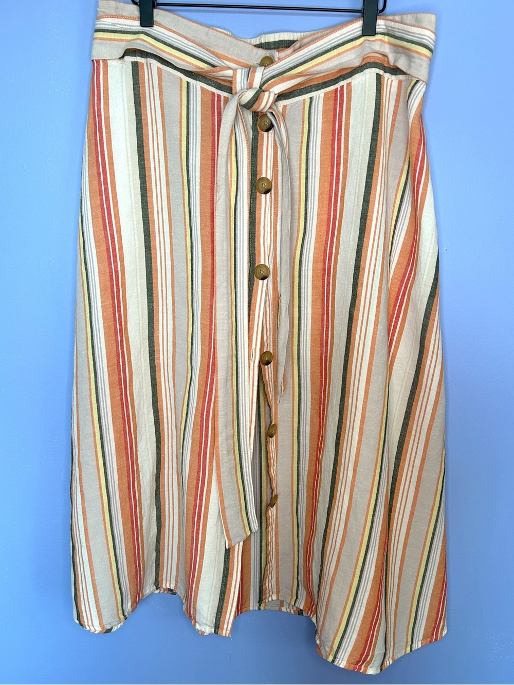 a new day Striped Button-Front Midi Skirt in Cream, Orange, Green